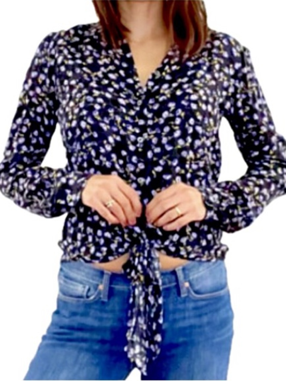 Banana Republic Ditsy Floral Print Long Sleeve Button Down Tie Shirt Size M